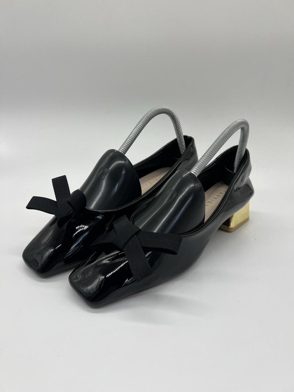 BUFANXIEYE Shoes Womens Size 7.5 Black Patent Bow Block Heel Square Toe